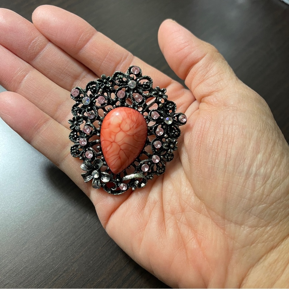 Peach And Silver Statement Ring - image 2